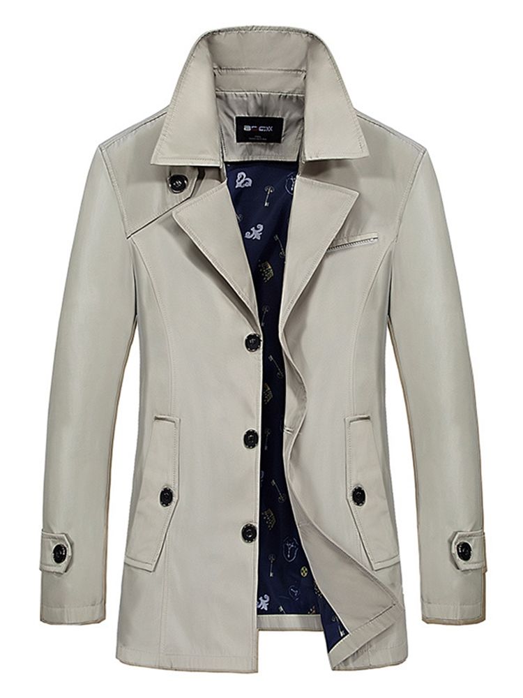 Plain Lapel Mid-length Vogue Trenchcoat För Män