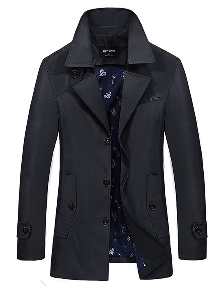 Plain Lapel Mid-length Vogue Trenchcoat För Män