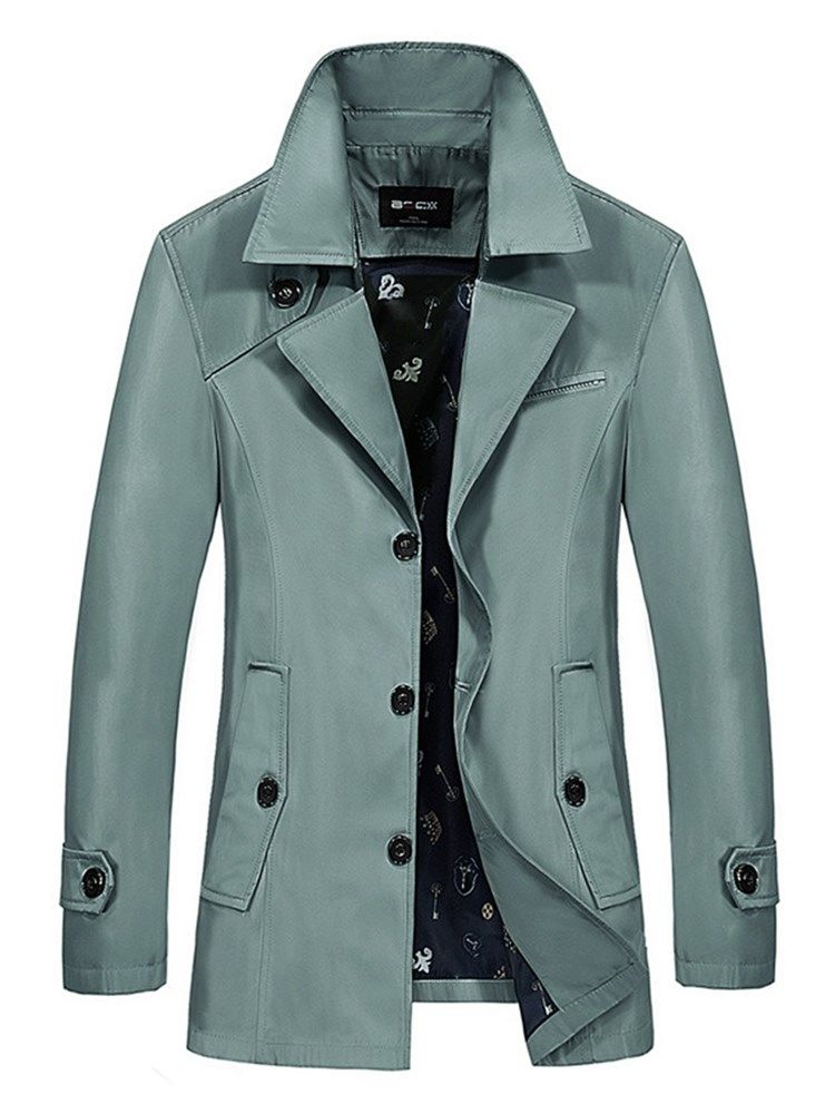 Plain Lapel Mid-length Vogue Trenchcoat För Män