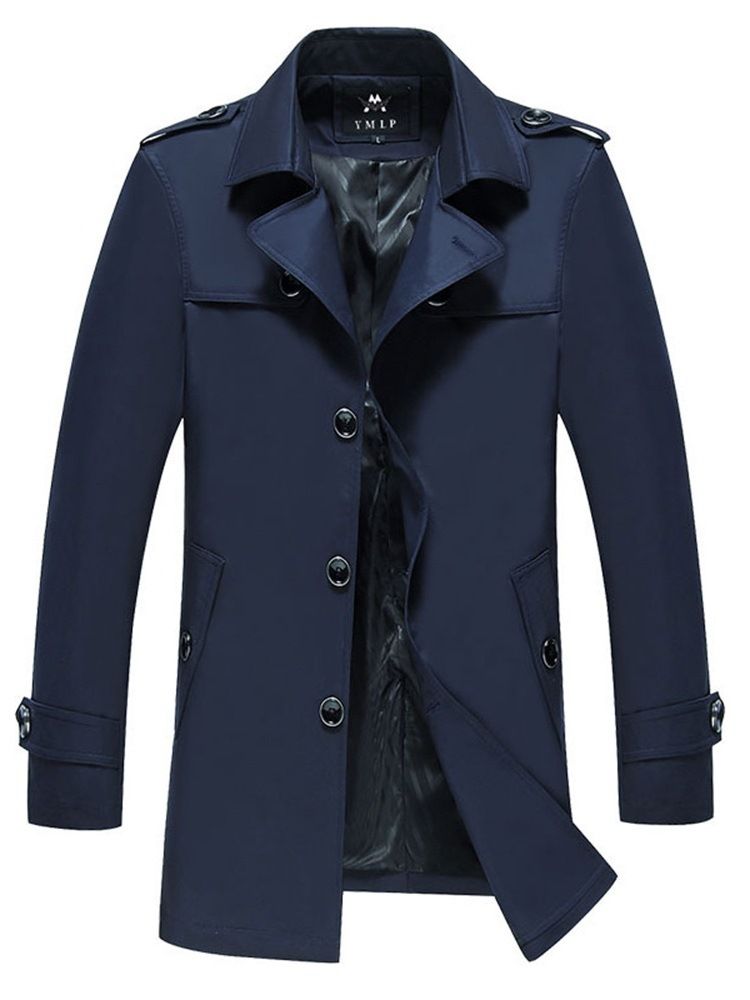 Plain Lapel Single Breasted Mens Casual Trench Coats