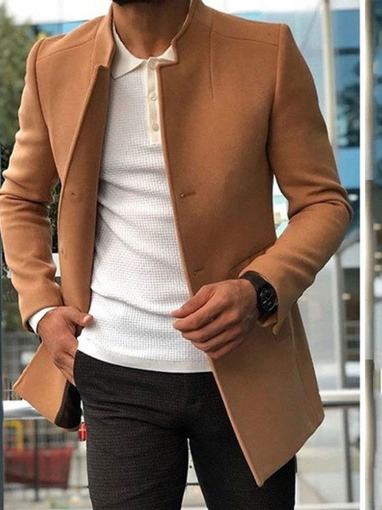 Plain Mid-length Stand Collar Fall European Men's Coat