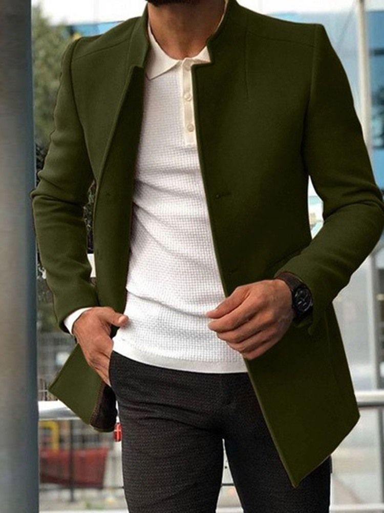 Plain Mid-length Stand Collar Fall European Men's Coat