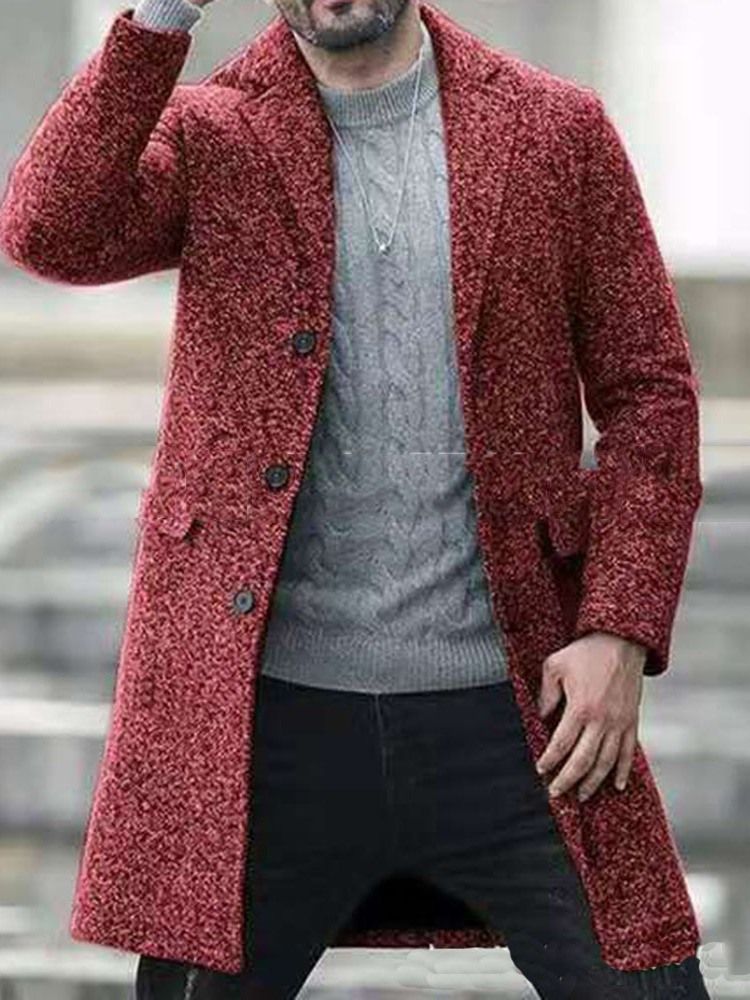 Plain Notched Lapel Mid-length Men's Slim Fall Coat