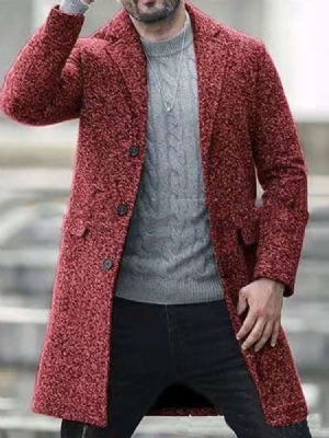 Plain Notched Lapel Mid-length Men's Slim Fall Coat