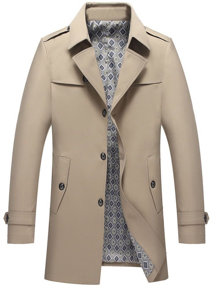 Plain Revers Mid-length Fall Casual Men's Trench Coat