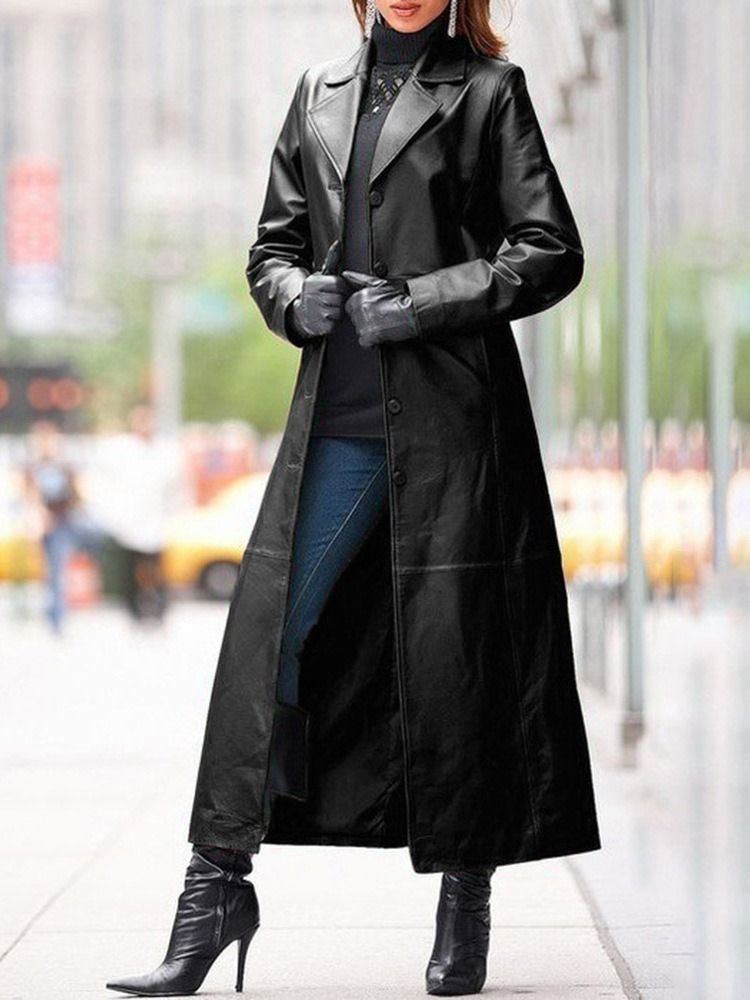 Single-breasted Lapel Button Western Long Sleeve Trench Coat