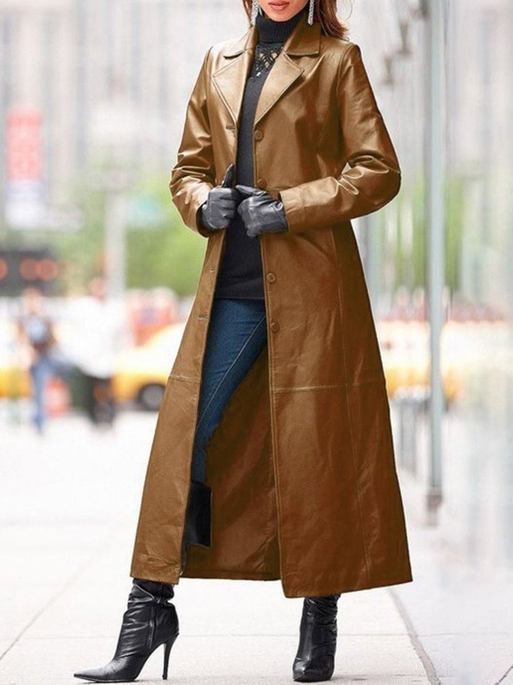 Single-breasted Lapel Button Western Long Sleeve Trench Coat