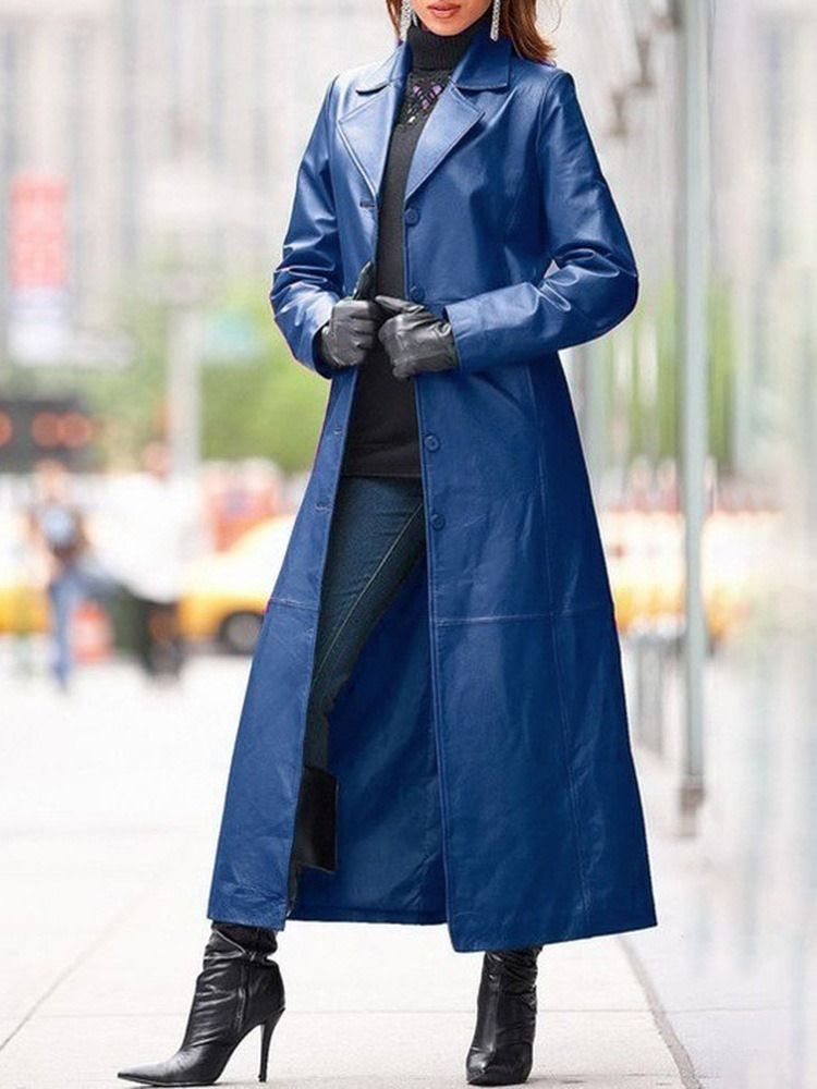 Single-breasted Lapel Button Western Long Sleeve Trench Coat