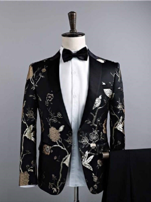 Black Floral Print Mens Casual Ball Wedding Suits