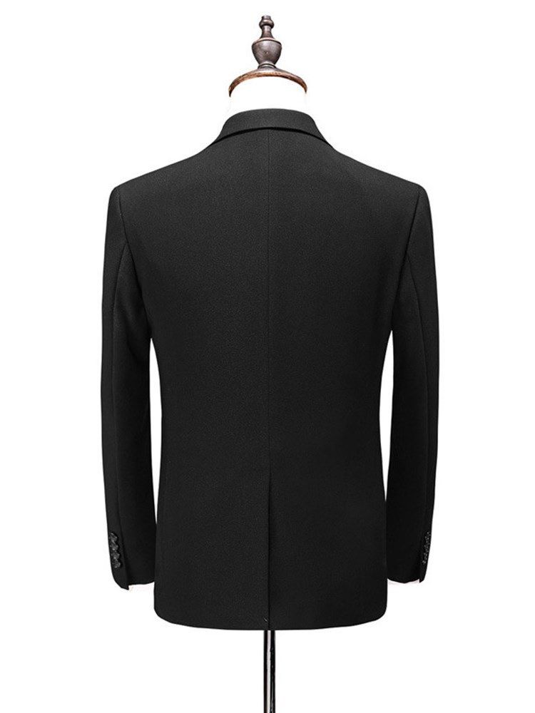 Black Plain One Button Mens 3 Pieces Casual Business Dress