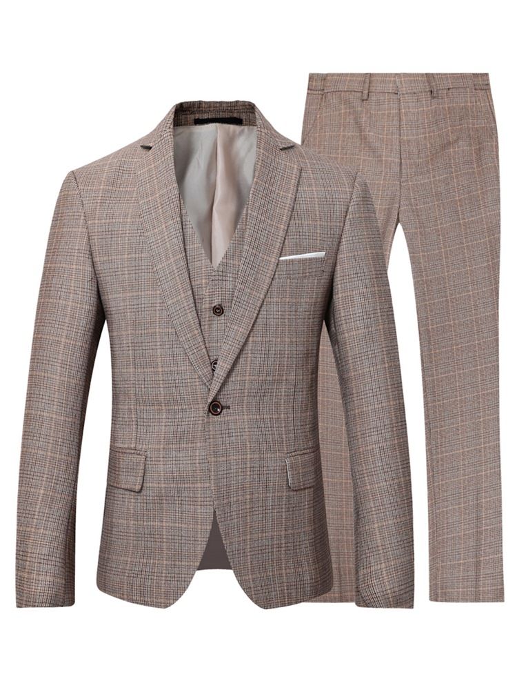 Blazer One Button Plaid Men's Dress Suit