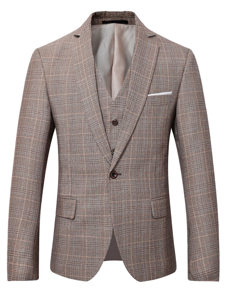 Blazer One Button Plaid Men's Dress Suit