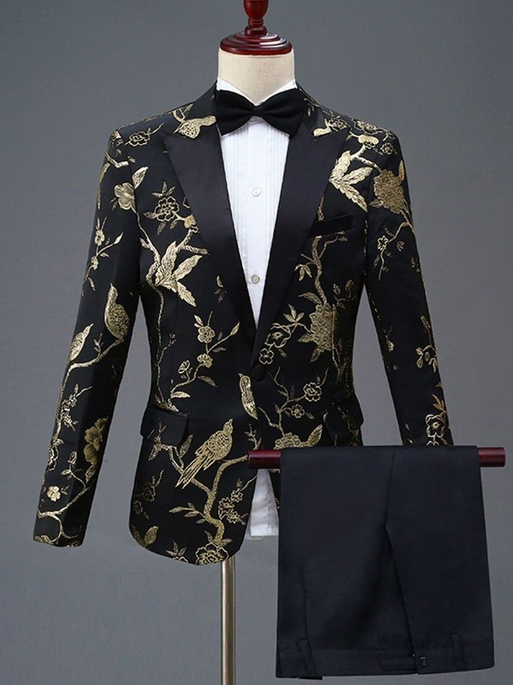 Floral Broderi One Button Mens Party Dress Suit