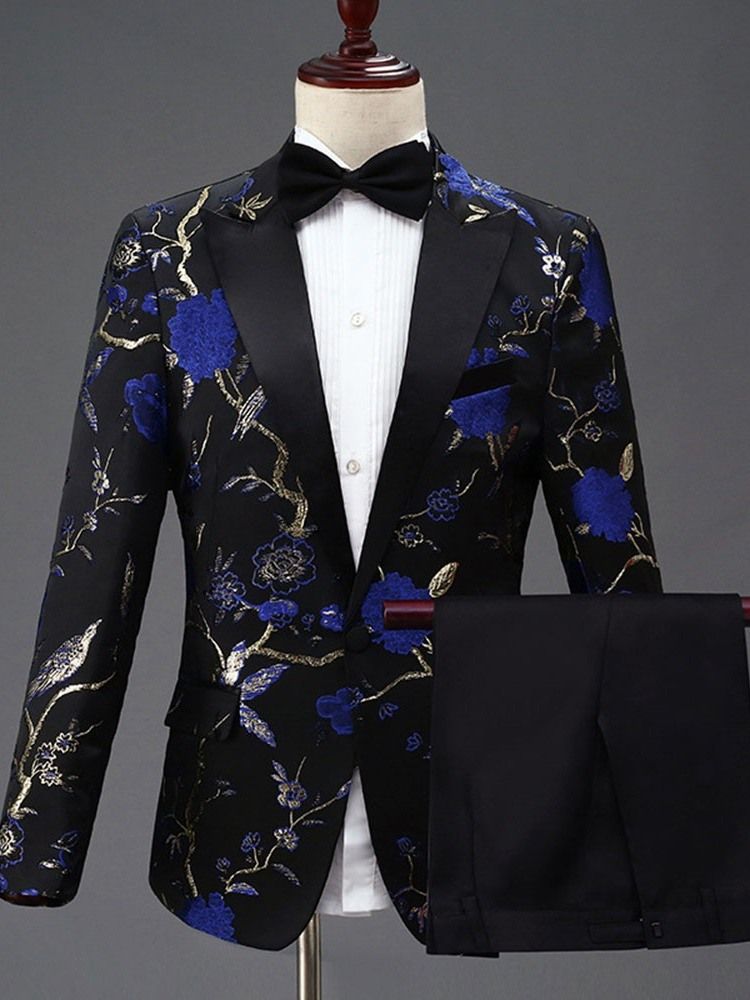 Floral Broderi One Button Mens Party Dress Suit