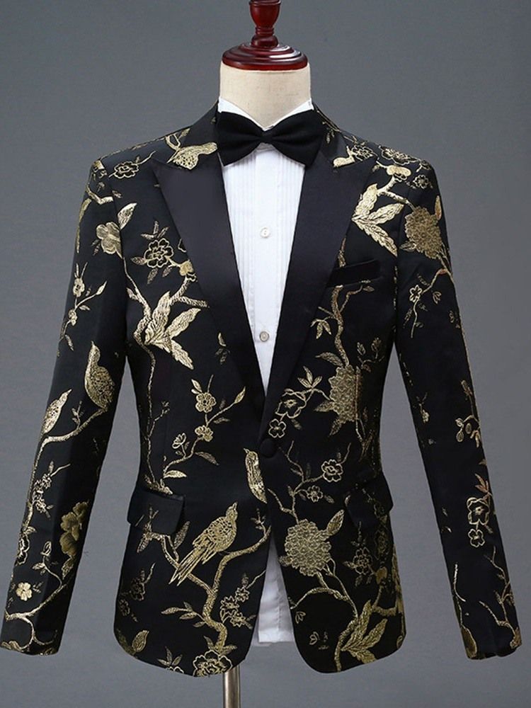 Floral Broderi One Button Mens Party Dress Suit