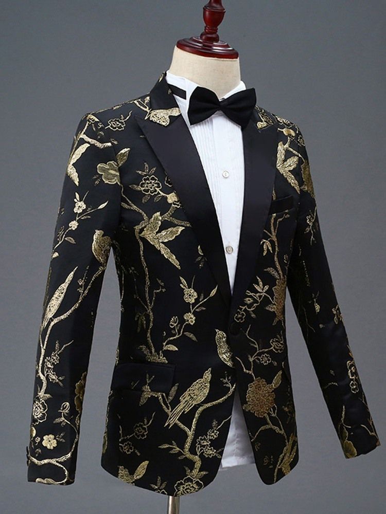 Floral Broderi One Button Mens Party Dress Suit