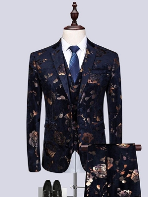 Floral Print Mens 3 Pieces Casual Party Dress Suit