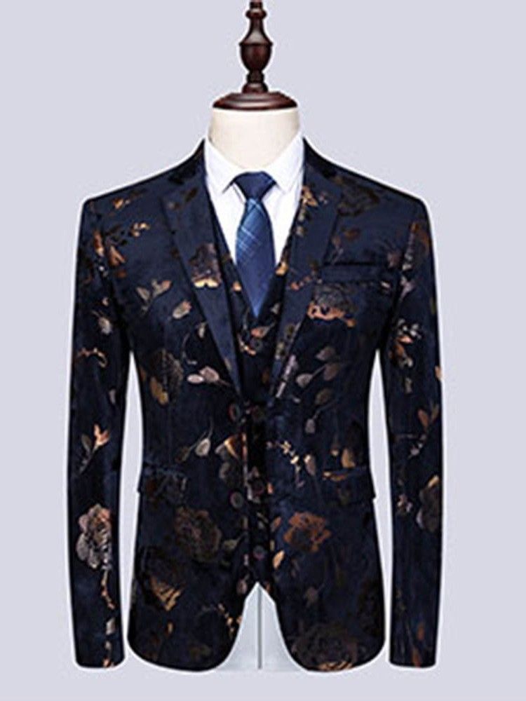 Floral Print Mens 3 Pieces Casual Party Dress Suit