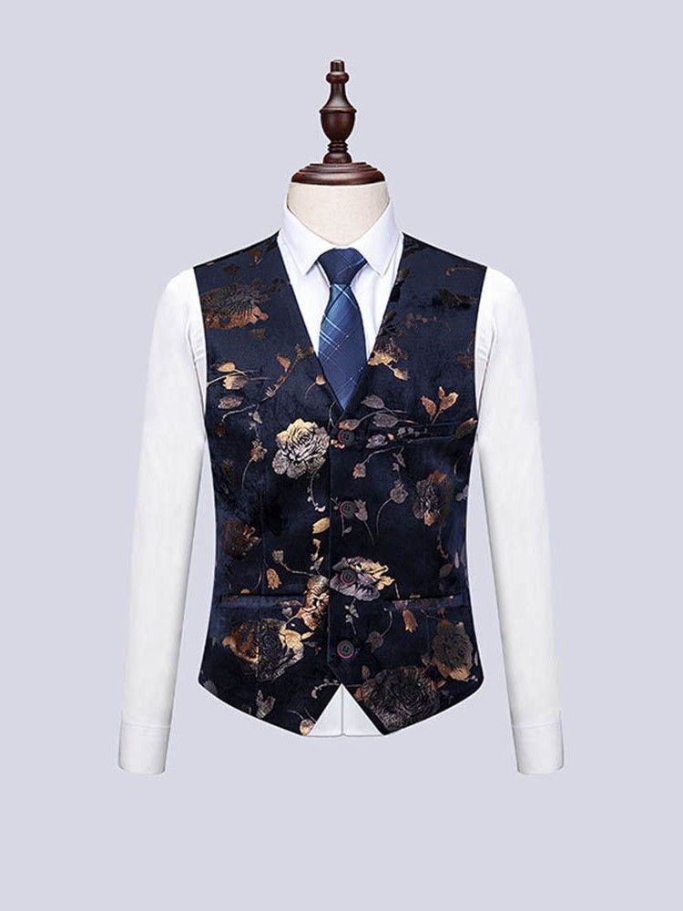 Floral Print Mens 3 Pieces Casual Party Dress Suit