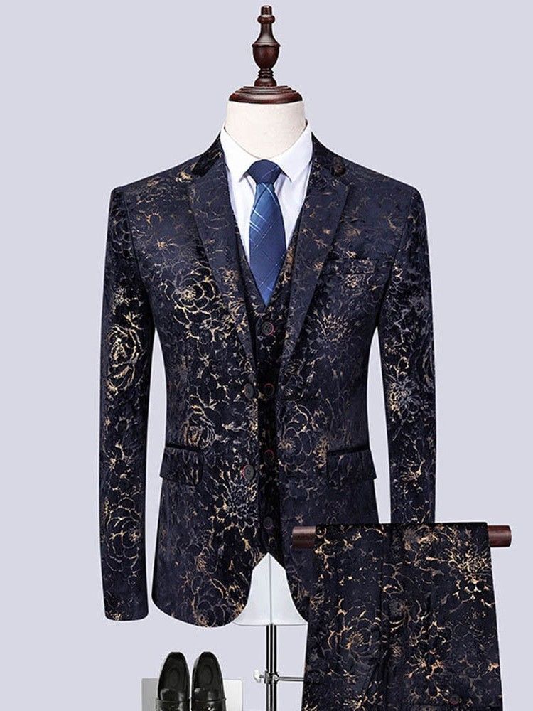 Floral Printed 3 Pieces Mens Party Dress Suit