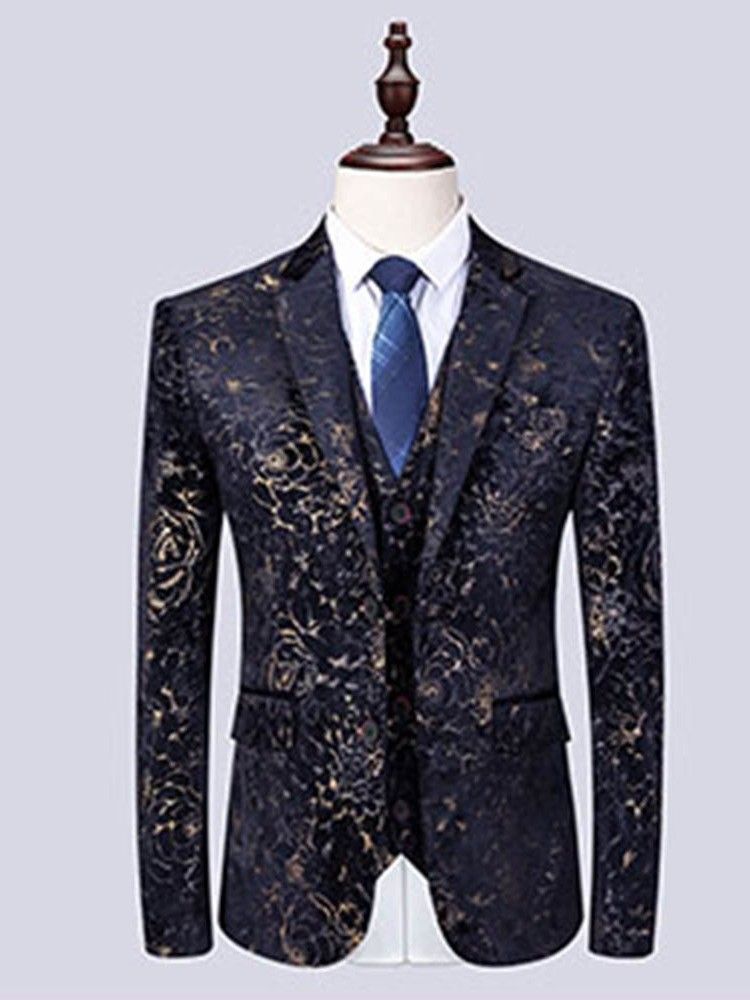 Floral Printed 3 Pieces Mens Party Dress Suit