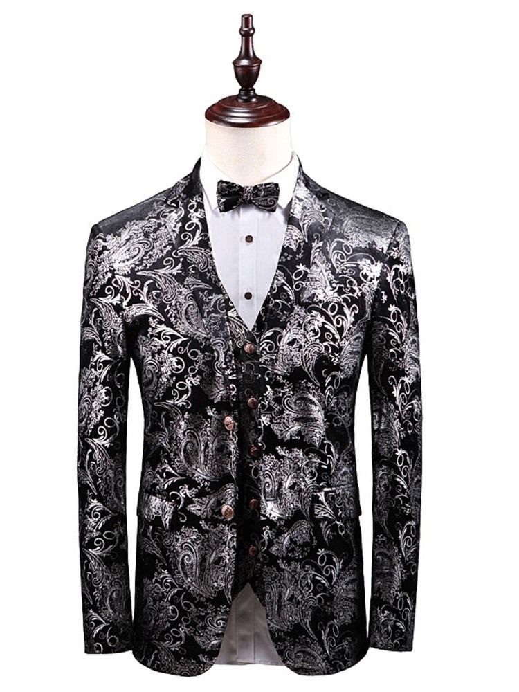 Floral Printed 3pieces Mens Casual Party Dress Suit