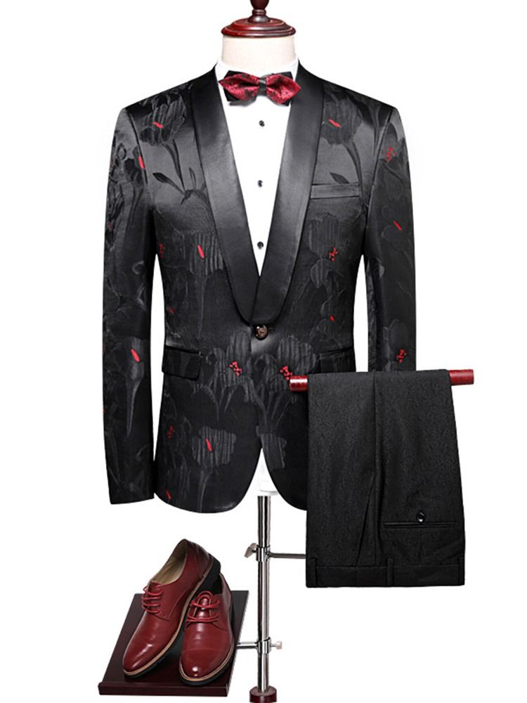 Lapel Print Slim One Button Men's Blazer Suits