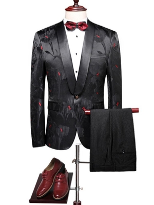 Lapel Print Slim One Button Men's Blazer Suits