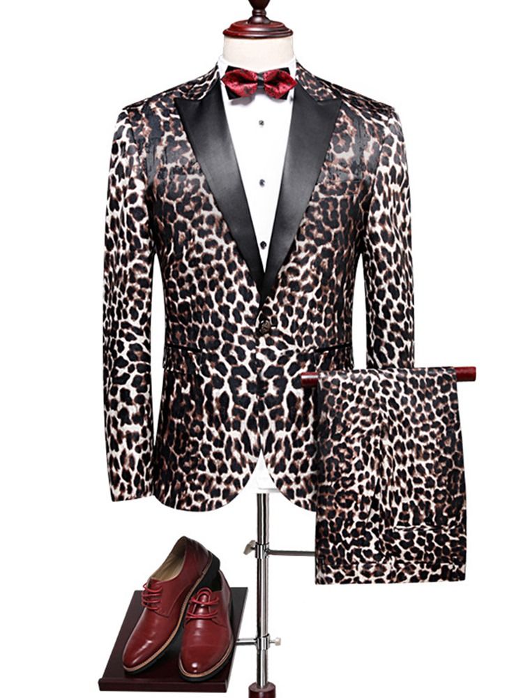 Leopard Print Patchwork Slim Fit Blazer Suits För Män