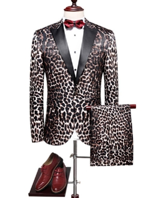 Leopard Print Patchwork Slim Fit Blazer Suits För Män