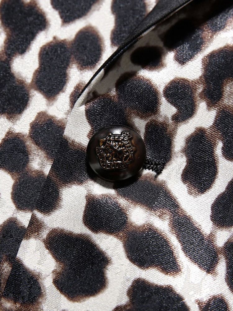 Leopard Print Patchwork Slim Fit Blazer Suits För Män