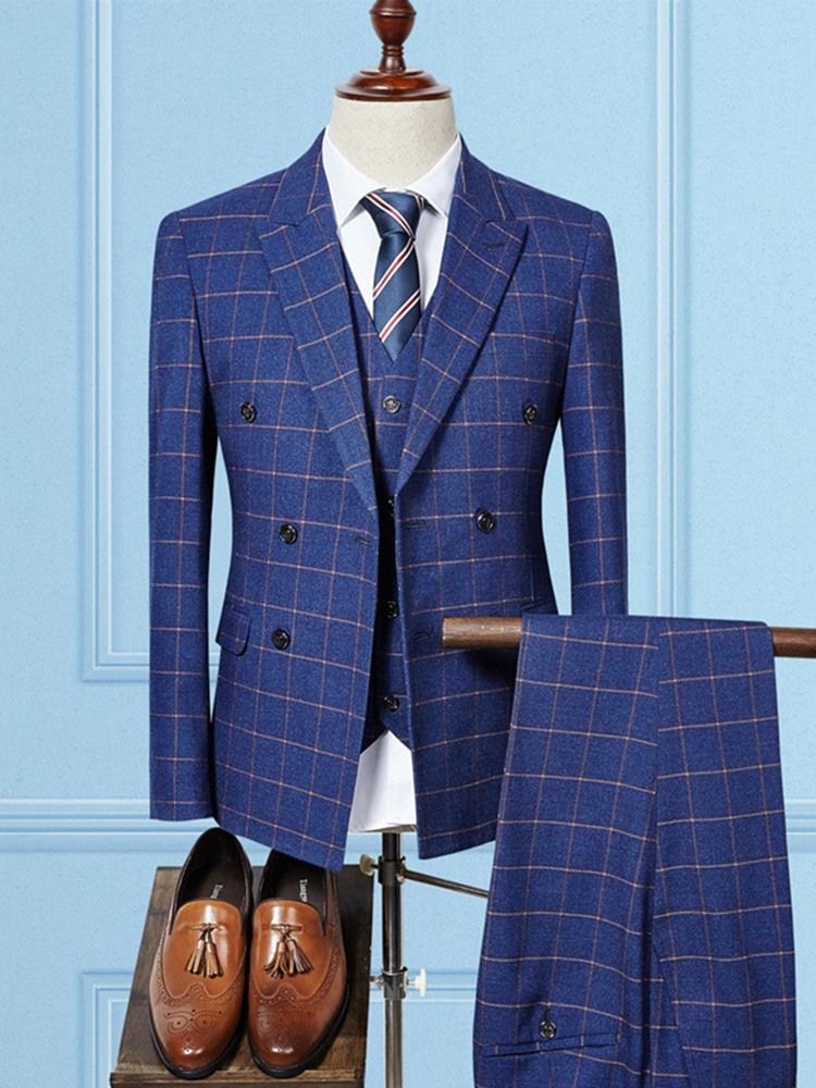 Plaid Blazer Pants Vest Mens Suit