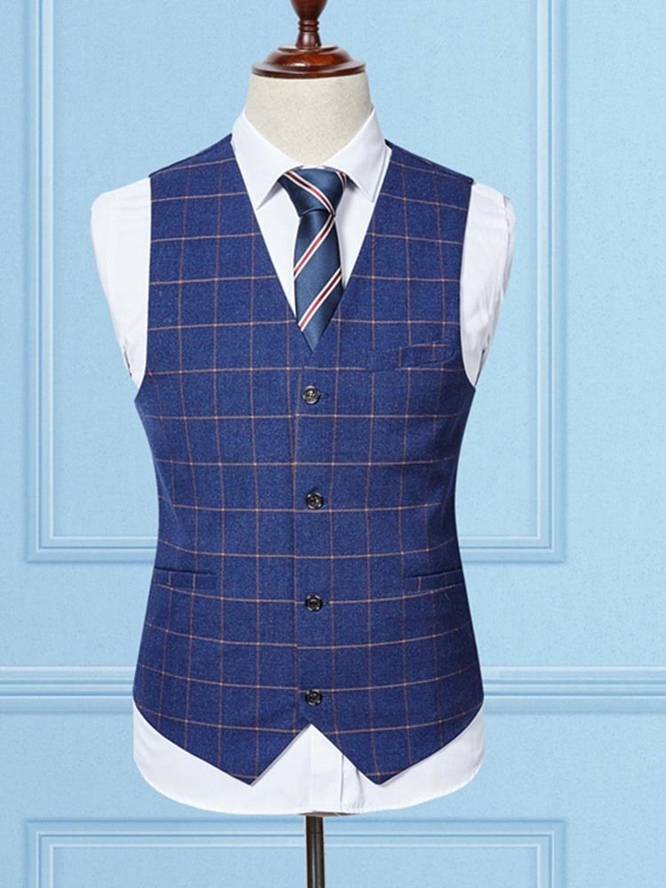 Plaid Blazer Pants Vest Mens Suit