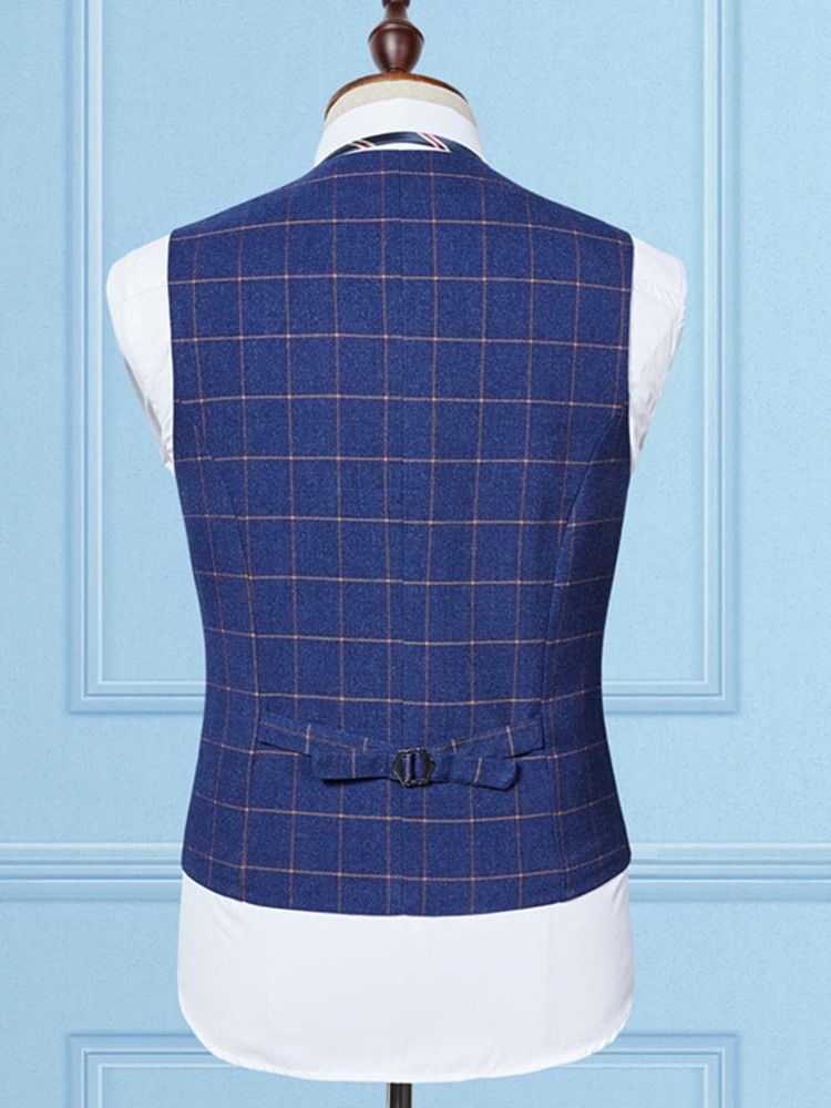 Plaid Blazer Pants Vest Mens Suit