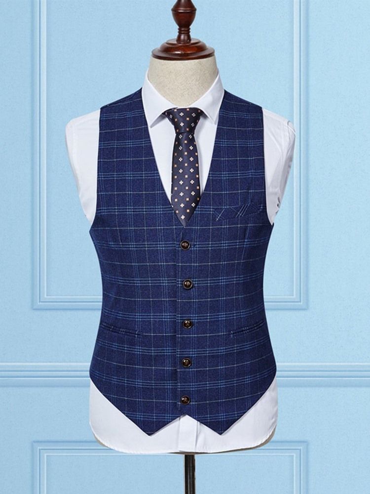 Plaid Color Block Mens 3-delad Kostym