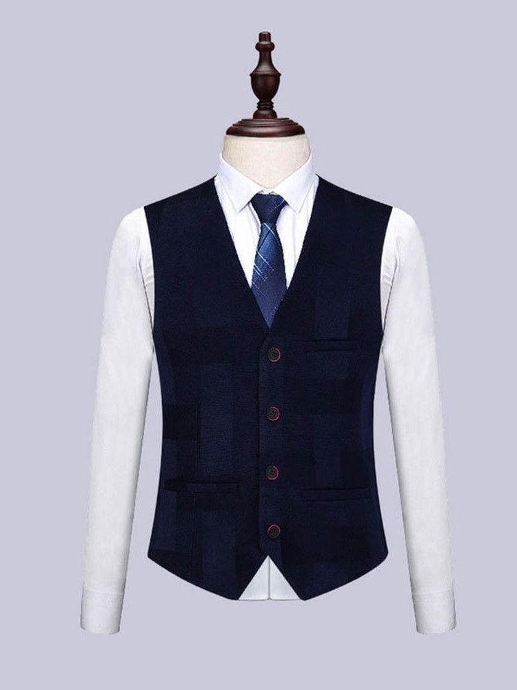 Plaid Enkelbröst Blazer Vest Byxor Mens Casual Kostym