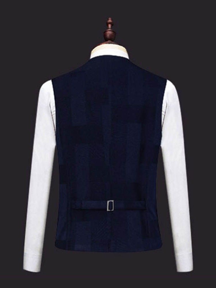 Plaid Enkelbröst Blazer Vest Byxor Mens Casual Kostym