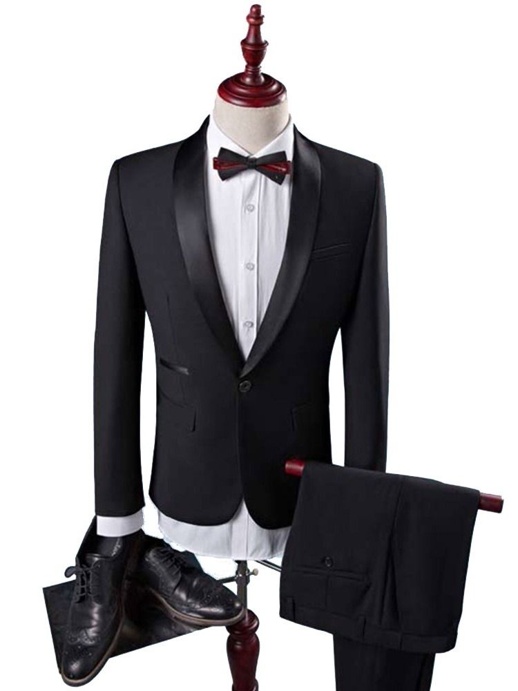 Plain One Button Shawl Collar Mens Party Wedding Suit