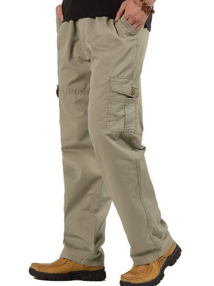 Plain Overall Pocket Casual Mid Waist Men's Casual Pants