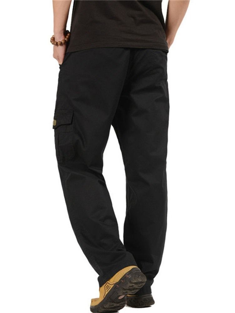 Plain Overall Pocket Casual Mid Waist Men's Casual Pants