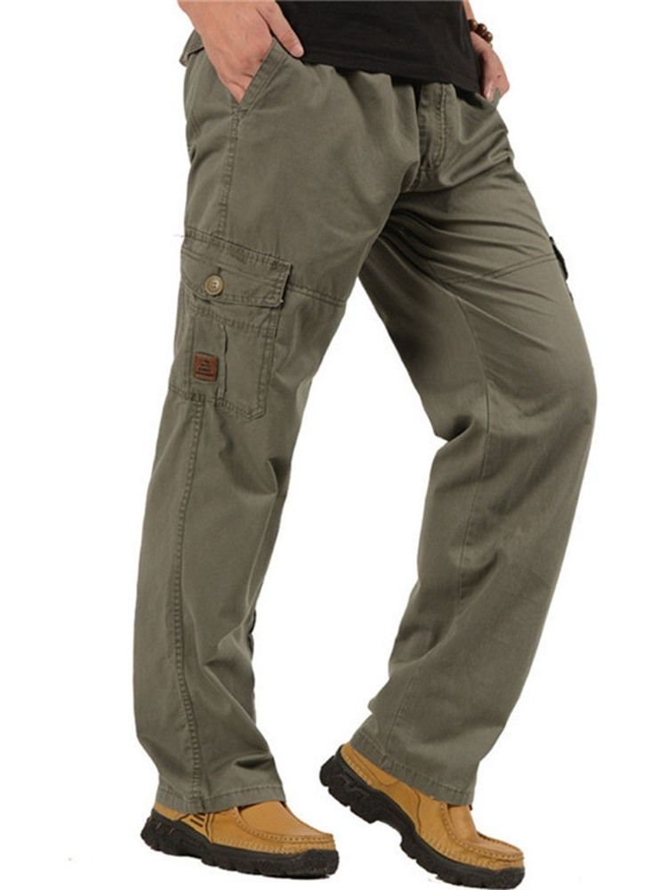 Plain Overall Pocket Casual Mid Waist Men's Casual Pants