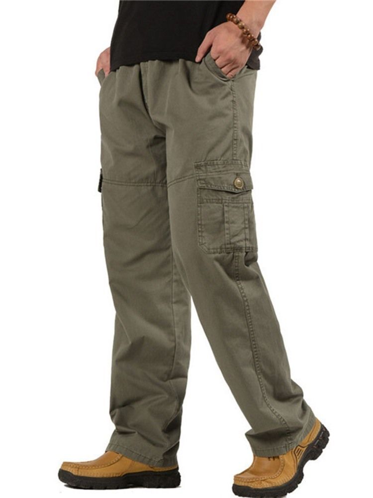 Plain Overall Pocket Casual Mid Waist Men's Casual Pants