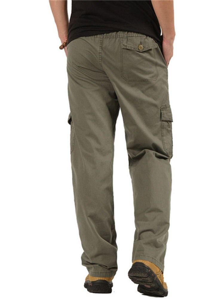 Plain Overall Pocket Casual Mid Waist Men's Casual Pants