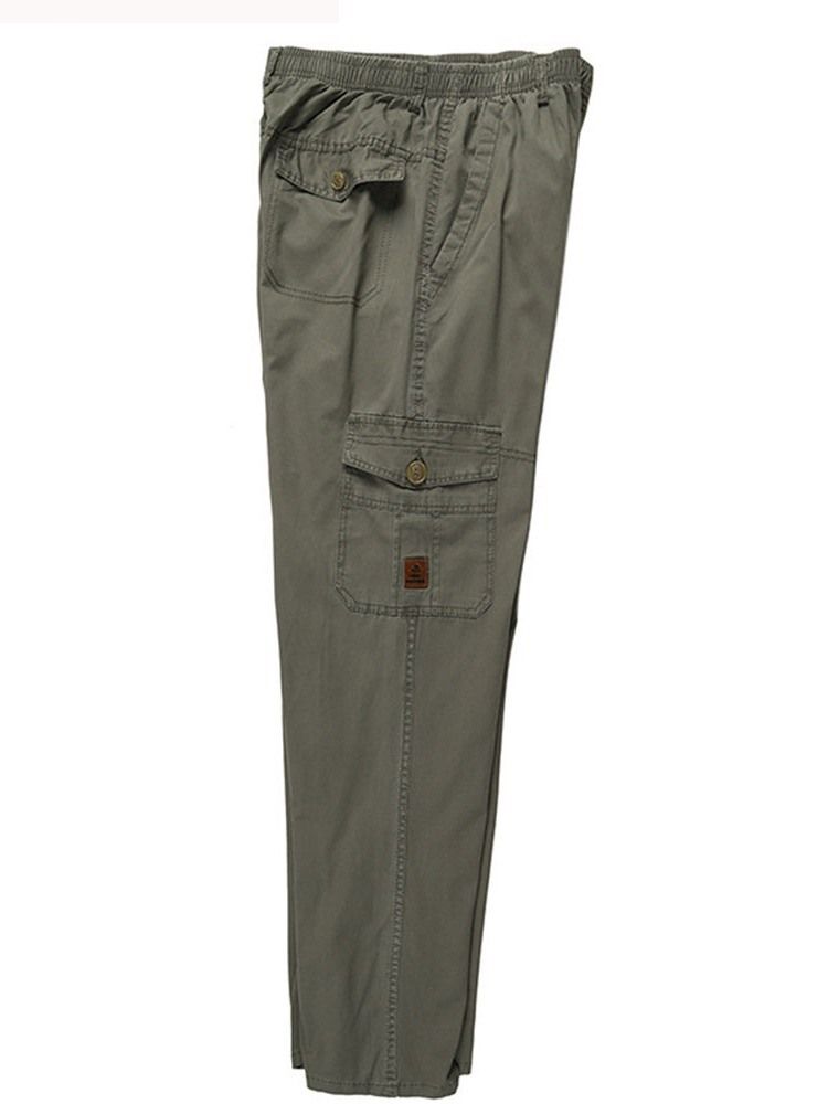 Plain Overall Pocket Casual Mid Waist Men's Casual Pants