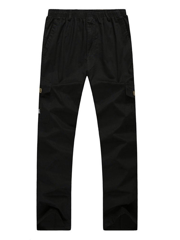 Plain Overall Pocket Casual Mid Waist Men's Casual Pants