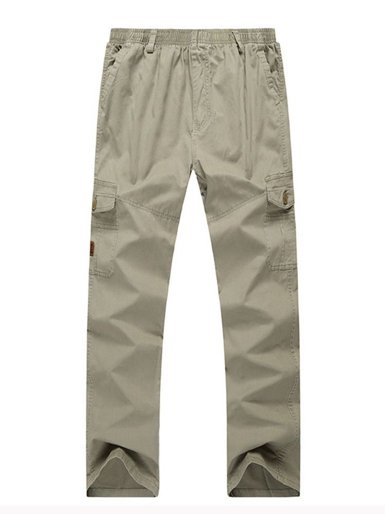 Plain Overall Pocket Casual Mid Waist Men's Casual Pants