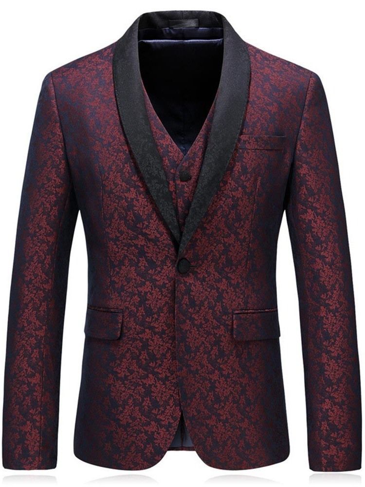 Red Printed Shawl Collar Mens 3 Pieces Suits