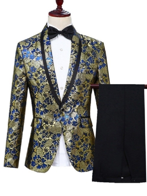 Shawl Collar Floral Blazer Pants Mens Ball Party Suits