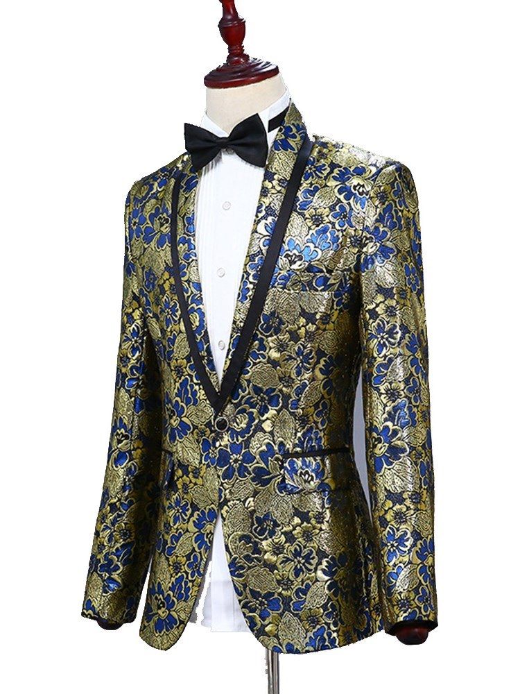 Shawl Collar Floral Blazer Pants Mens Ball Party Suits