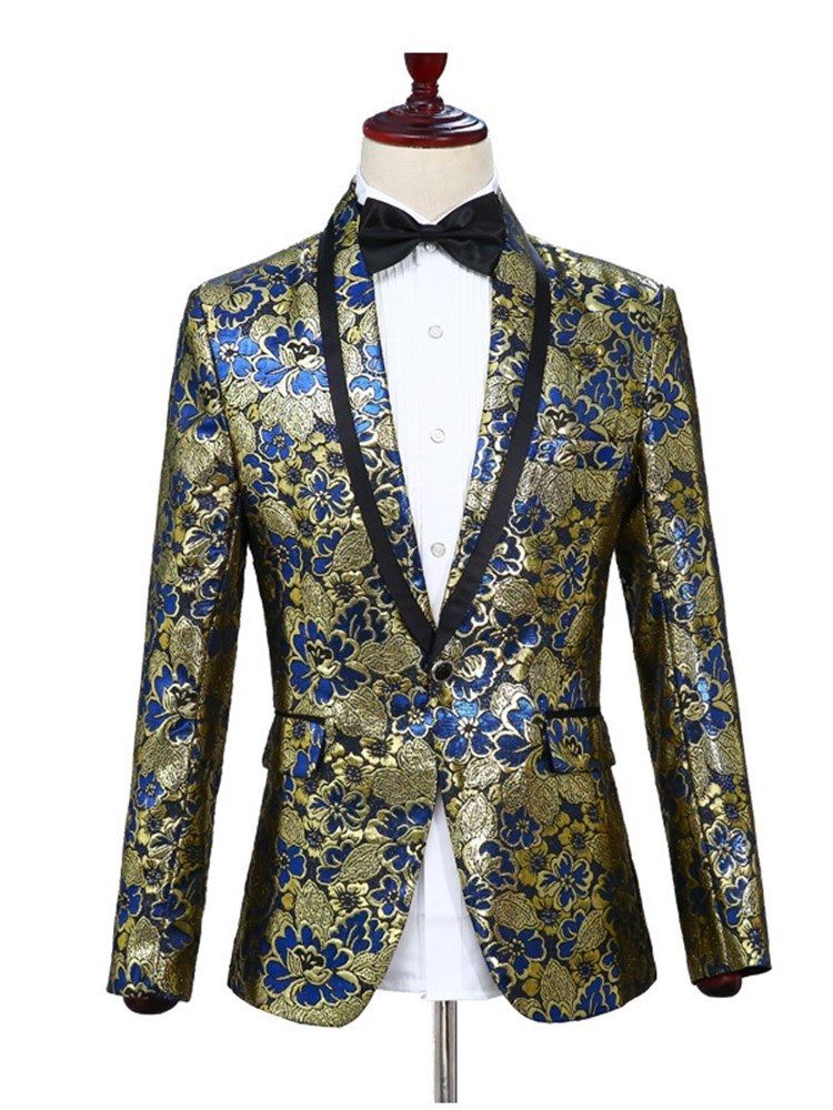 Shawl Collar Floral Blazer Pants Mens Ball Party Suits